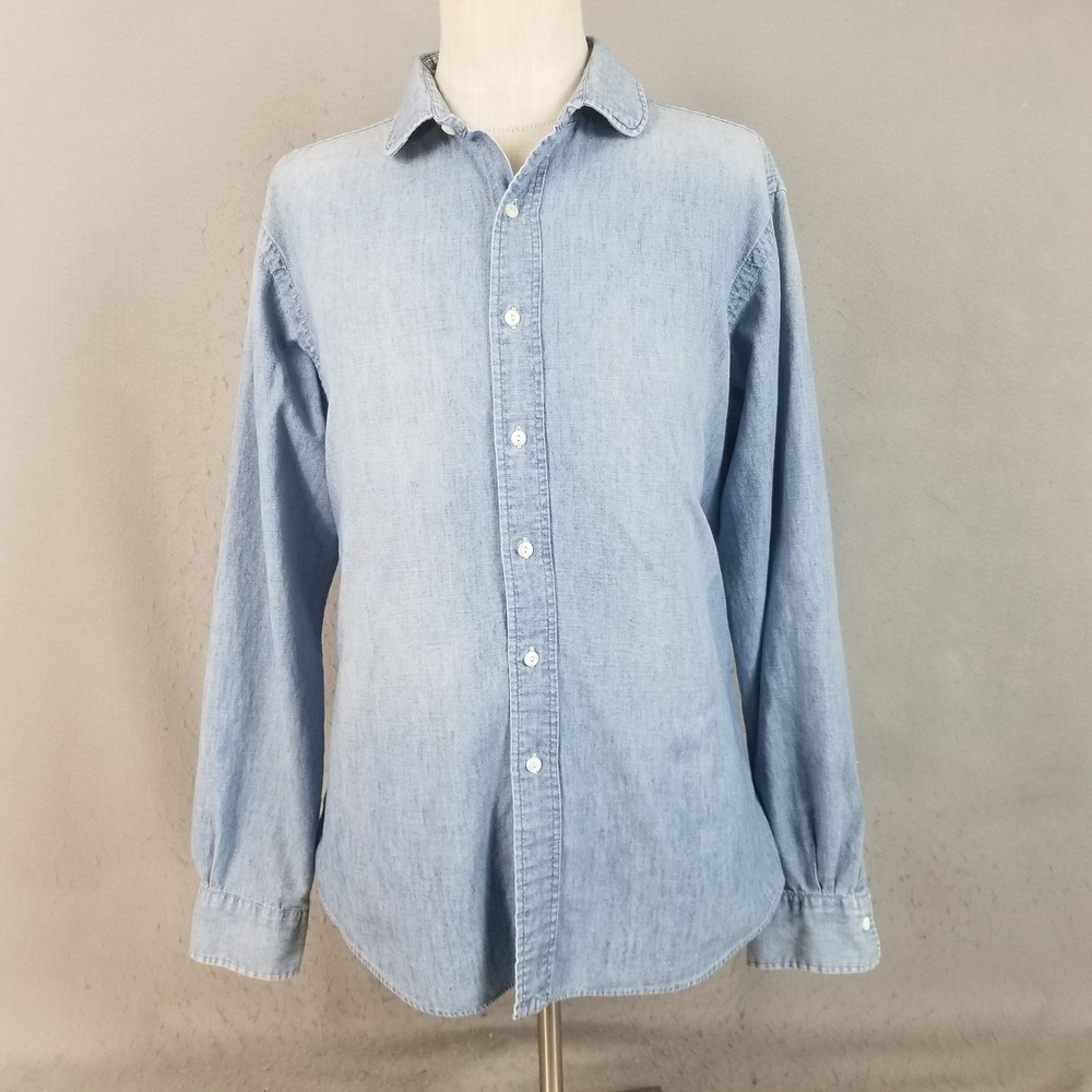 Polo Ralph Lauren Shirt Mens XL Blue Light Wash Denim Club Custom Fit LS